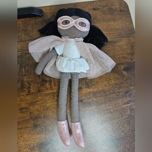Creative Co-Op Linen Cotton  Plush Superhero Doll‎ African American Girl Power